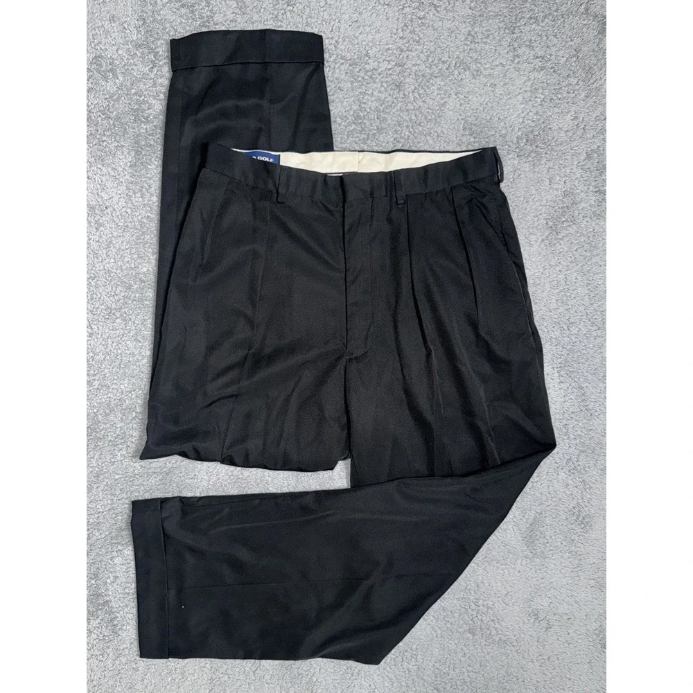 VTG Polo Golf Ralph Lauren Pleated Pants Men's 34x30 Black Cuffed Hem Ivy League